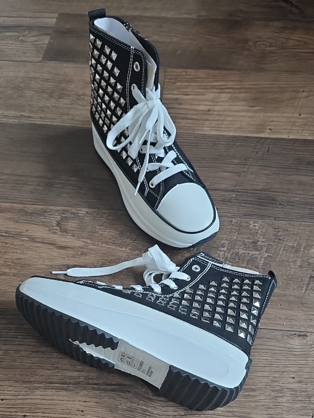 Black Studded High-Top Platform Sneakers - Women